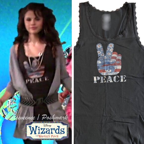 American Flag Peace Sign Lace Trim Tank ASO Alex Russo - Picture 2 of 6